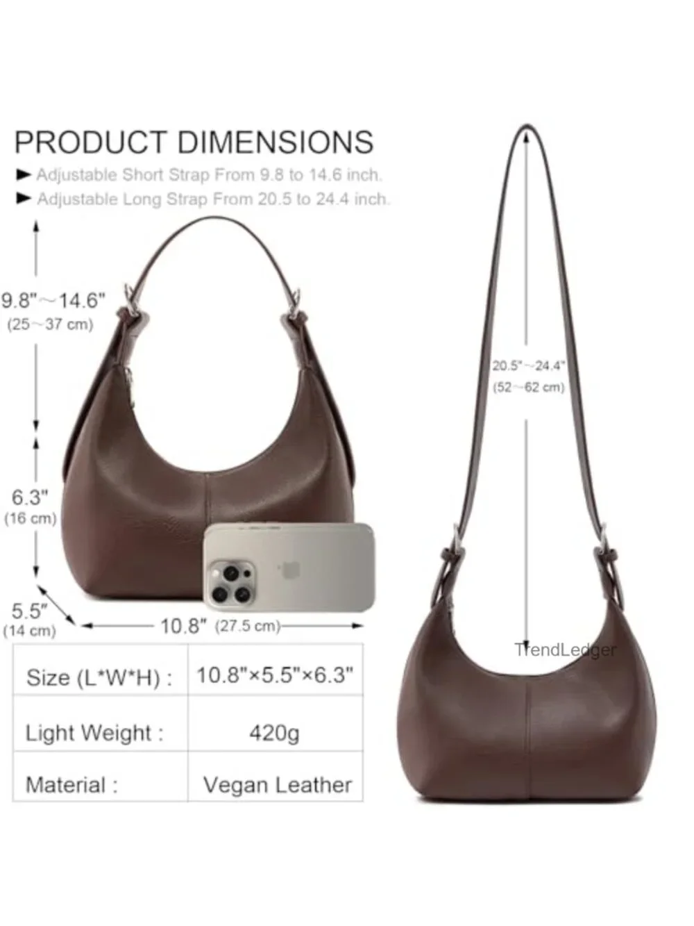 Soft Vegan Leather Crescent Shoulder Bag Slouchy Tote Crossbody Purse